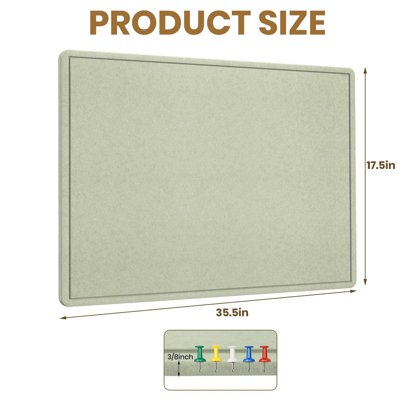 Bulletin Board - 35 x 17.5 inches Decorative Felt Pin Board - Cork Board Alternative for Wall - Foldable Photo Board Self-Adhesive Prayer Board with 20 Pushpins - Sage Green