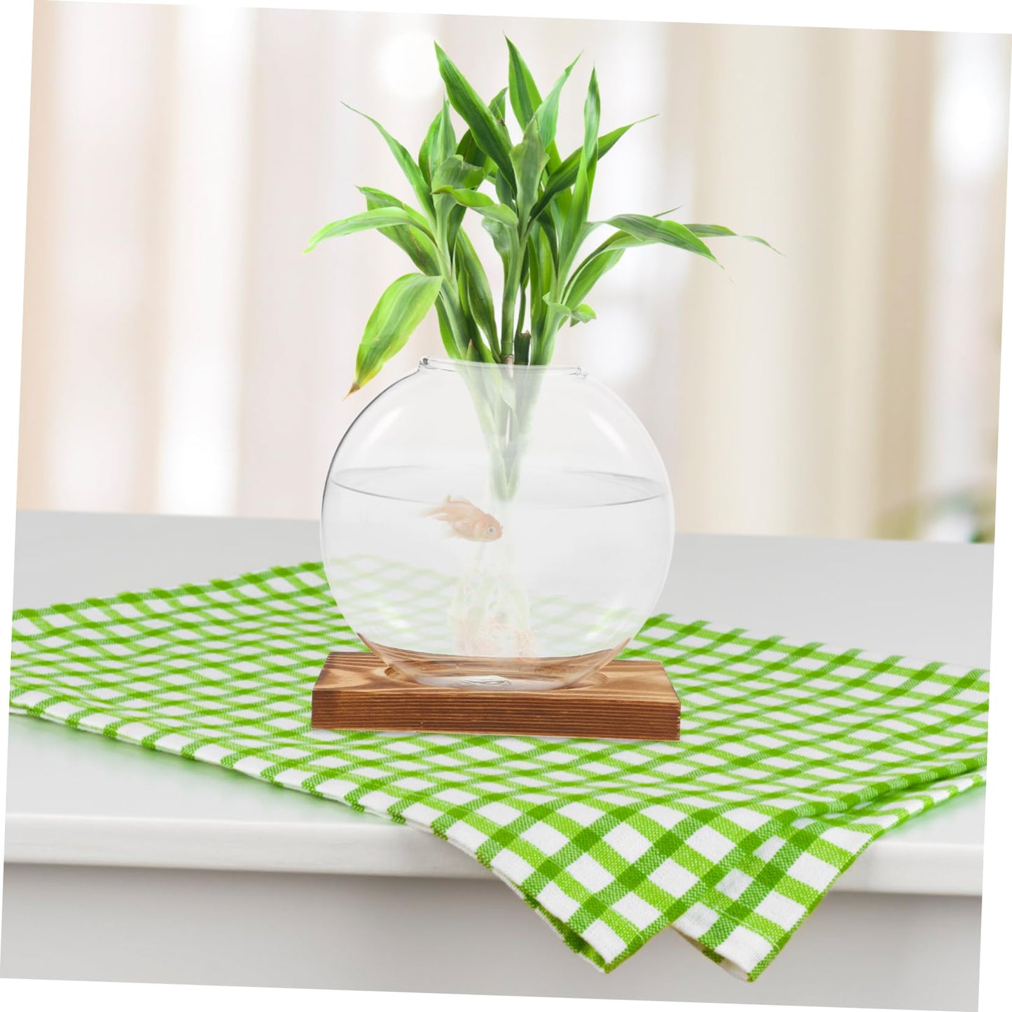 ANDRESLAD Hydroponic Vase with Wooden Base Transparent Glass Plant Propagation Station for Indoor Plants Terrarium Small Desktop Planter Root Observation Decorative Home Decor