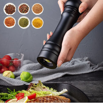 BINHAI Black Set Salt Pepper Mill,Wooden Pepper Grinder Manual Mills Solid with Strong Adjustable Ceramic Grinders 2 Piece 8 Inches