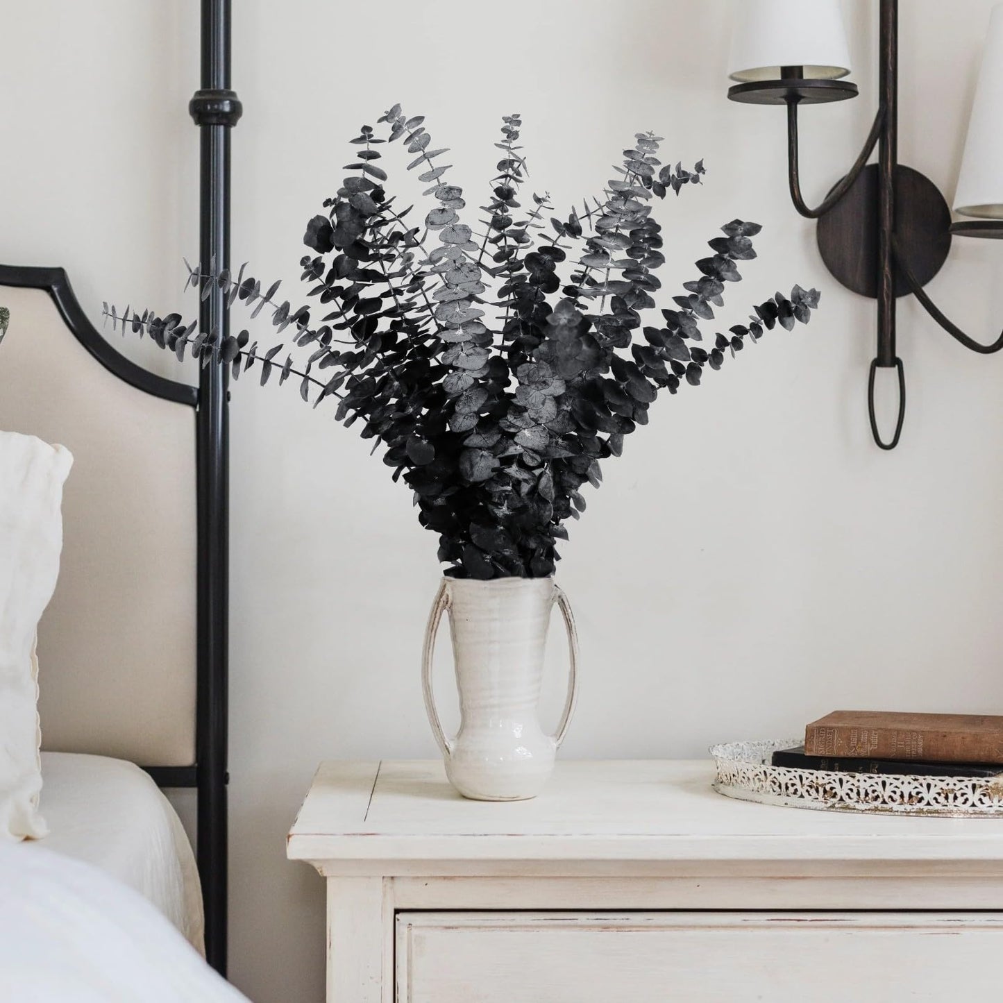 15pcs Real Black Eucalyptus Stems - Black Flowers and 17 Inch Preserved Natural Eucalyptus Leaves Branches for Flower Arrangement DIY and Home Decor Halloween Farmhouse Vase Decoration