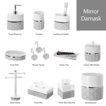 Creative Scents Mirror Damask Soap Dish for Bathroom, Decorative Dry Bar Holder, Best Dishes for Sink/Bath/Shower Decor (Gray & White)
