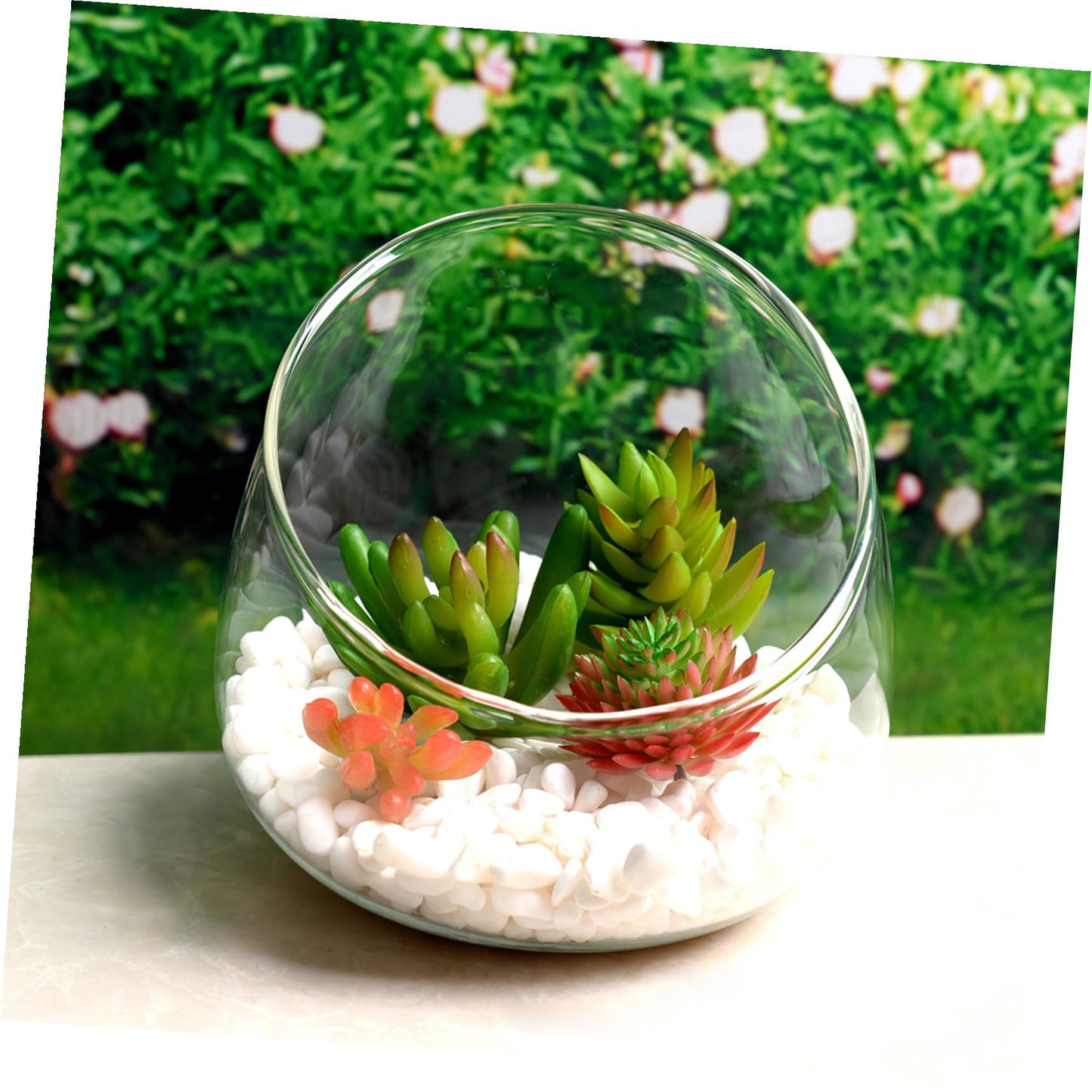 Clear Slant Cut Bubble Bowl Glass Vase Bowl Round Terrarium Orb Candy Dish Fruit Jar Floral Container for Home Office Decor