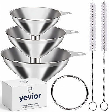 3 in 1 Metal Funnels for Filling Bottles Stainless Steel Small Kitchen Funnel Set for Transferring Essential Oils Liquid Fluid Spice Dry Ingredients Powder,Durable (‎Short-Handled Funnel)