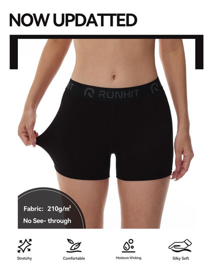 Runhit 3 Pack Compression Shorts for Women High Waisted 3" Volleyball Shorts Womens Spandex Shorts Workout Athletic Yoga Black Black Black L