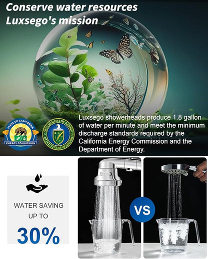 Filtered Shower Head for Hard Water with Stop, High Pressure 4-Mode Shower Heads Built-in Power Spray to Clean Corner, Tub & Pets, Water Softener Handheld Shower to Remove Chlorine & Fluoride