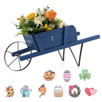 SlickBlue Wooden Garden Wagon Planter with Decorative Accessories for Yard Patio