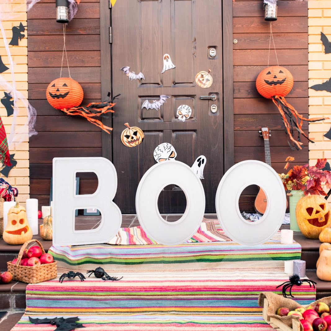 3pcs The Letters BOO Wooden Charcuterie Board, 12 Inch Larger Halloween Food Trays, Fillable The Letters Shaped Serving Platter for Snack Candy Cookie Dessert, Perfect for Halloween Party Decoration