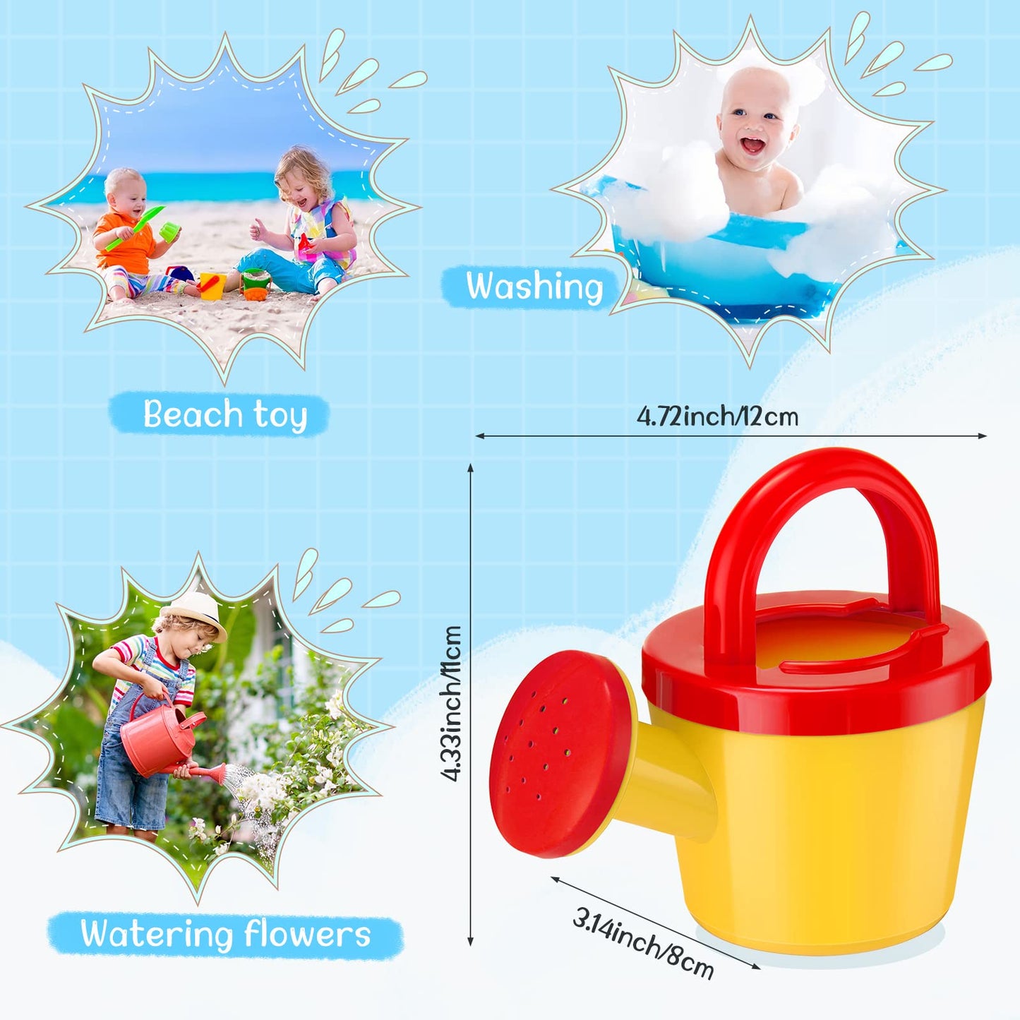 Sosation 12 Pcs Mini Kids Watering Cans Beach Sand Water Play Toy for Toddler Colorful Plastic Small Watering Pot with Handle Child Gardening Tools Bathtub Shower Party Toy Gift(Basic Style)