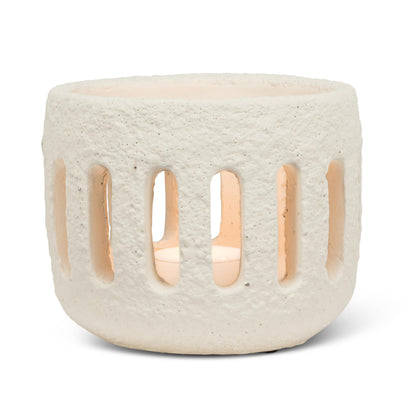 Abbott Collection Large Textured Hurricane Tealight Candle Holder - Cement, Ivory (3.5" H)