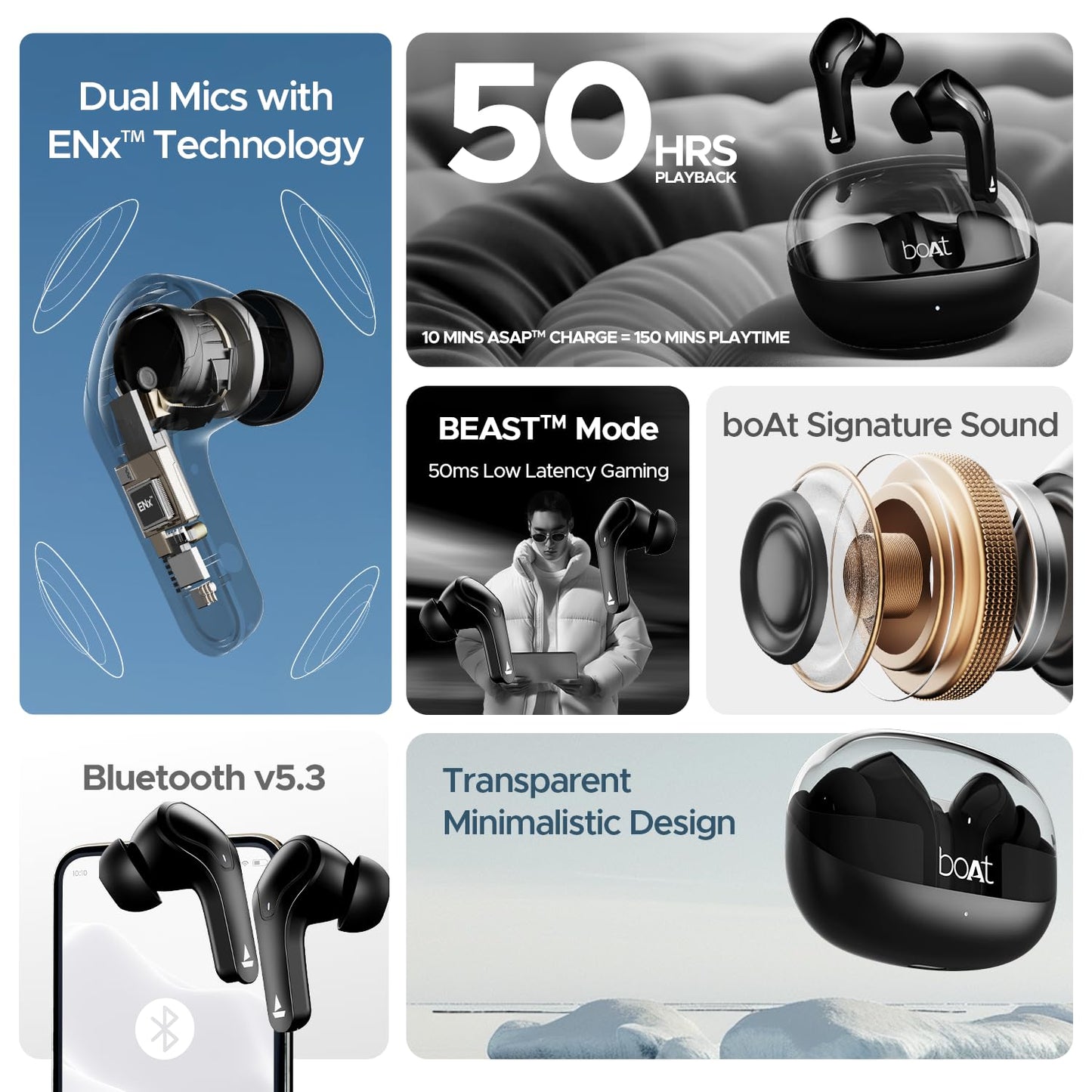 boAt Airdopes 311 Pro Truly Wireless in Ear Earbuds, Up to 50 Hrs Playtime, Dual Mics, Low-Latency Mode, ASAP Charging, IPX4, IWP Tech, BT v5.3 (Active Black)