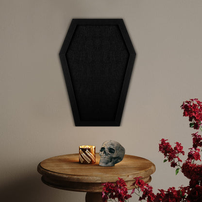 YCCYYCCY Coffin Felt Bulletin Board, Gothic Decor Bulletin Board for Table Top or Wall, Coffin Message Board with Push Pins, Gothic Decor for Home, Office, Bistro and School
