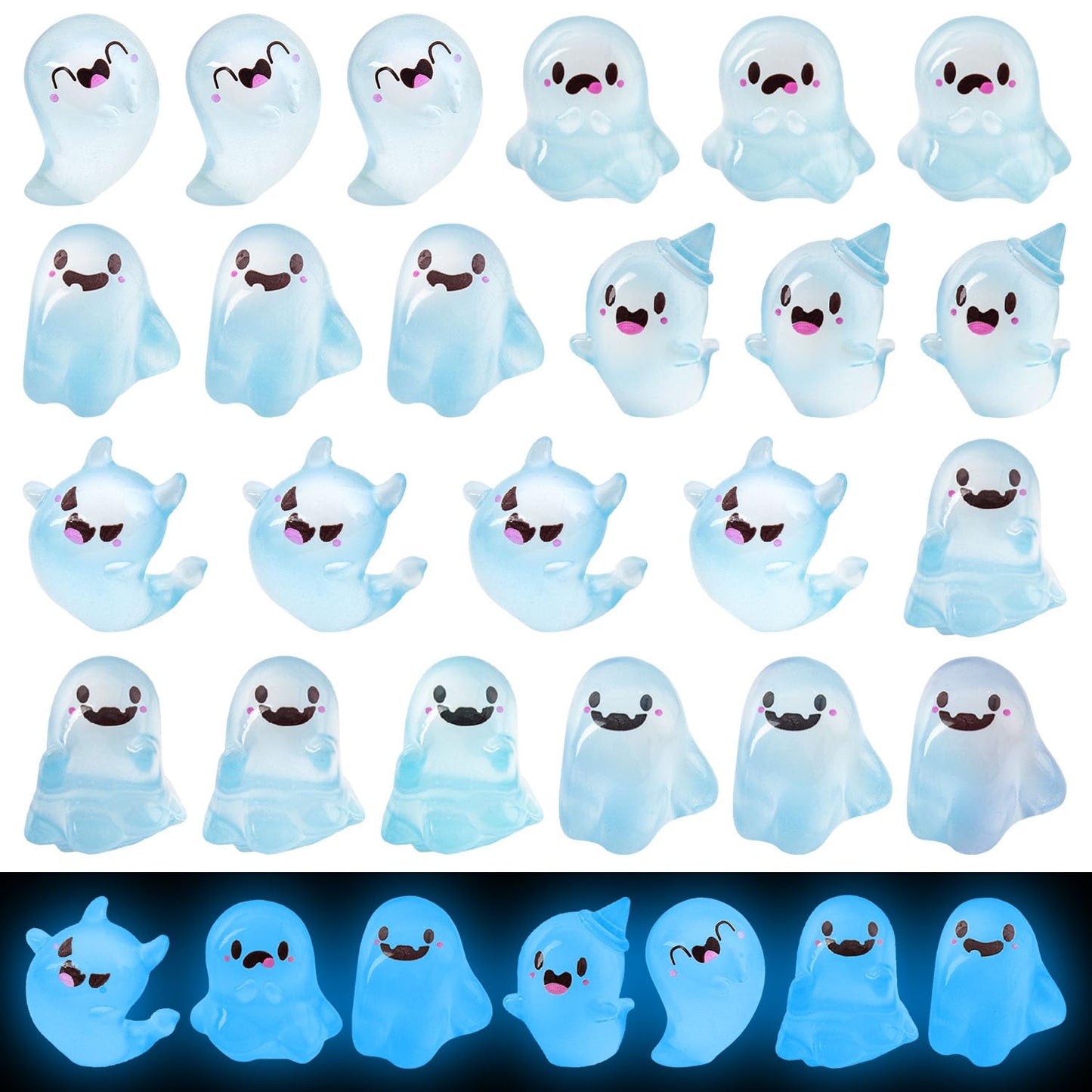 SHIFANQI 20Pcs Halloween Mini Ghost Figurines, Luminous Small Resin Ghosts Figures Ornaments, Miniature Statue for Halloween Garden Decor Party Favors Outdoor Landscape Lawn Decorations