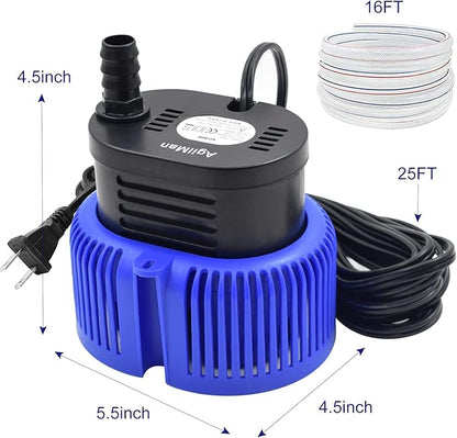Pool Cover Pump above Ground - Submersible Water Sump Pump Swimming Water Removal Pumps, with Drainage Hose & 25 Feet Extra Long Power Cord, 850 GPH inGround, 3 Adapters