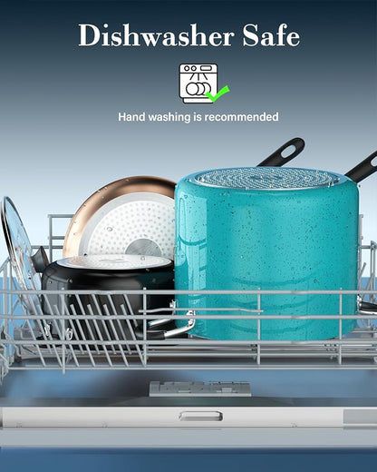 Cook N Home Professional 10.5 Quart Nonstick Stock Pot with Lid, Riveted Handles, Big Soup Pot for Holiday Feasts, Stockpot with Even Heating, Induction Cookware, Oven & Dishwasher Safe, Turquoise