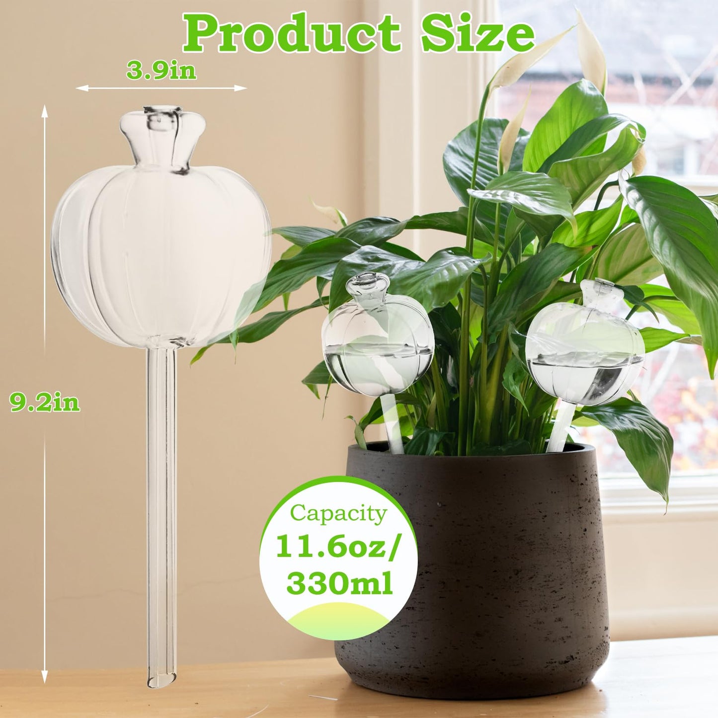 Suyeah 6 Pack Plant Watering Globes Top Fill, Self Watering Planter Spikes Insert, Self Watering Planter Insert Plant Watering Devices Plant Watering Bulbs for Indoor and Outdoor (Pumpkin)