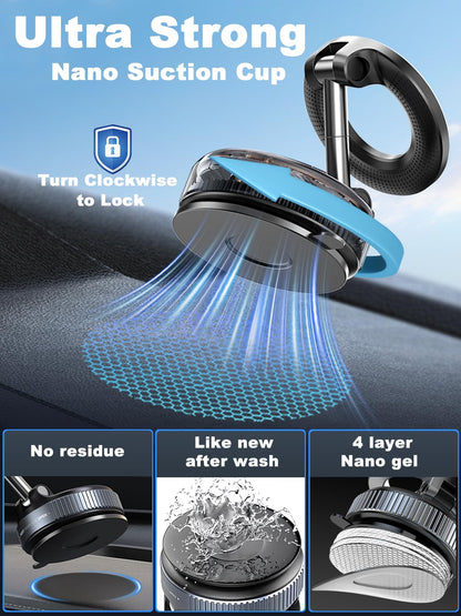 snanlen Upgraded 360° Nano Gel Vacuum Magnetic Phone Holder, 108+LBS Heavy Duty Suction Cup Phone Mount for Car Dashboard & Windshield, 3000gf MagSafe Compatible with iPhone 17/16 Pro Max