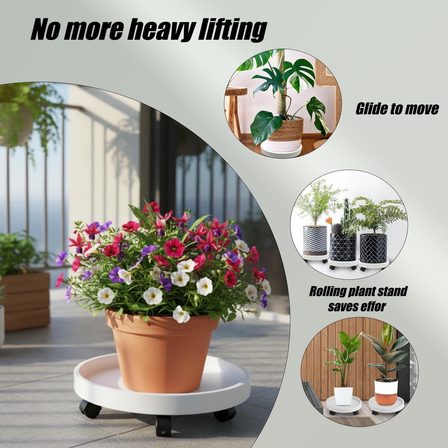 Fjxxxn Rolling Plant Caddy 12.6 Inches，Plant Stand with Wheels for Heavy Potted Plants, Deck and Garden Use, 140Lbs Load Capacity