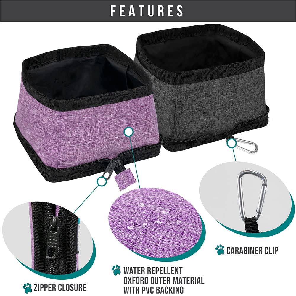 PetAmi Collapsible Dog Bowls 2 Pack, Food and Water Bowls Travel Set, Portable Pet Dish No Spill, Foldable Lightweight BPA Free Leakproof Bowls, Camping Hiking Walking Outdoor Gear Accessories, Black