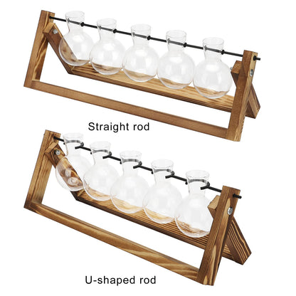 Modern Crystal Test Tube Vases with Wooden Stand Holder Set, Artistic Creative Hydroponics Vase Ornaments, Desktop Bulb Glass Vase, Plant Terrarium Stand for Home Office Garden Decor(U Shaped Rod)