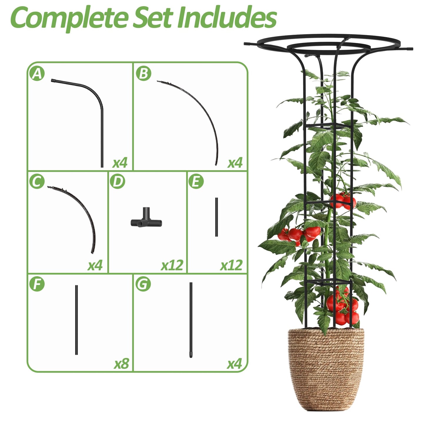 Trellume Trellis for Climbing Plants Outdoor, 70.9 Inch Mushroom Top Trellis for Climbing Plants, Metal Plant Support for Potted Plants Climbing Vine Rose Clematis Vegetable Trellis (2 Pack)