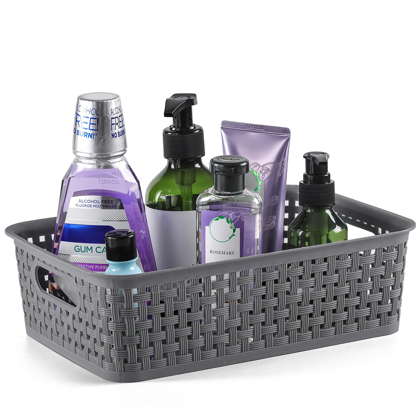 NETANY Plastic Storage Baskets - 8 Pack, Gray, Durable, Easy to Use, Flexible, Multi-Purpose, Ideal for Closets, Cabinets, Shelves, Countertops