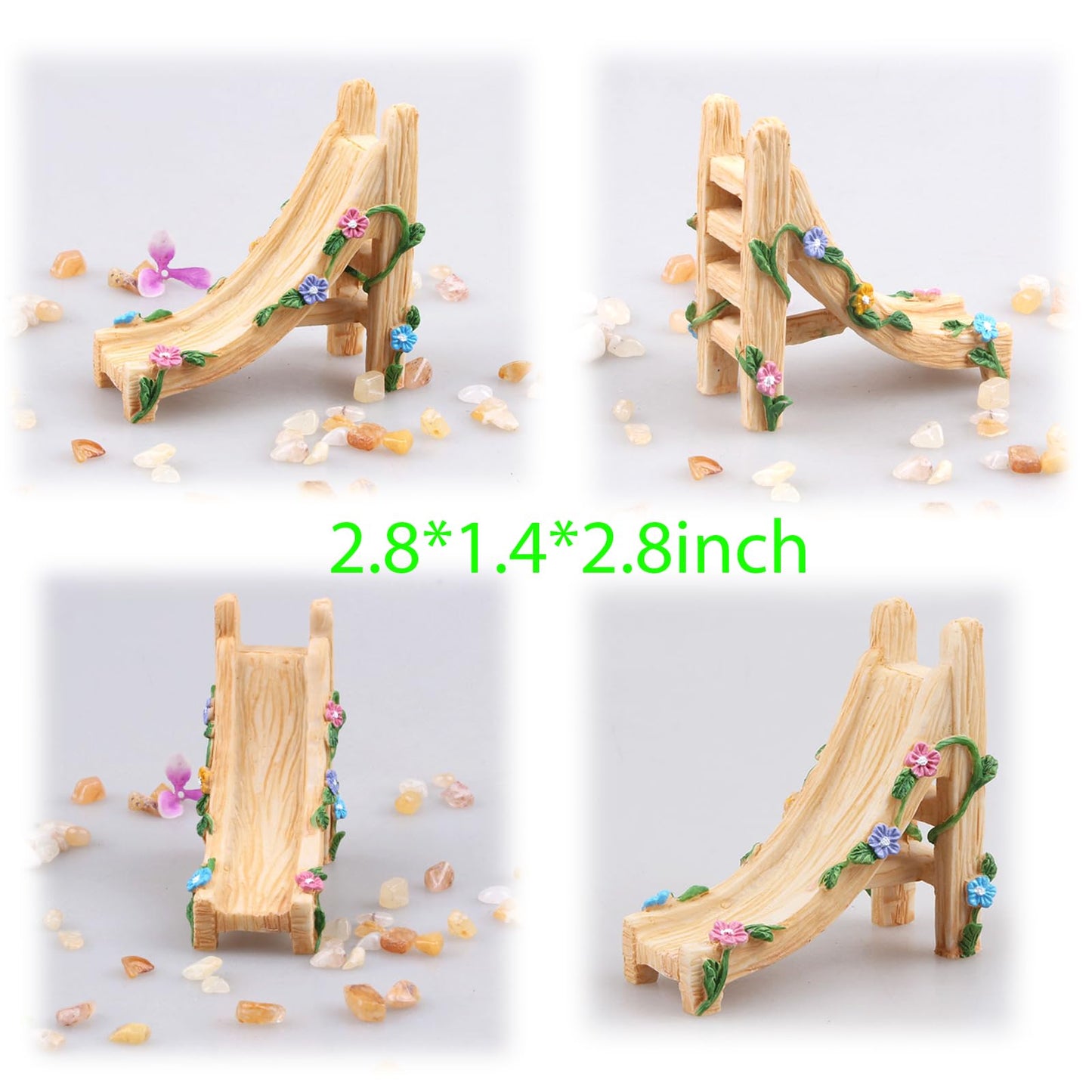 Kai Dream Miniature Fairy Garden Accessories Set, 3 Piece Resin Decorative Landscape Kit with Arch, Bridge and Slide, Floral Garden Ornaments