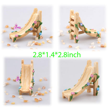 Kai Dream Miniature Fairy Garden Accessories Set, 3 Piece Resin Decorative Landscape Kit with Arch, Bridge and Slide, Floral Garden Ornaments