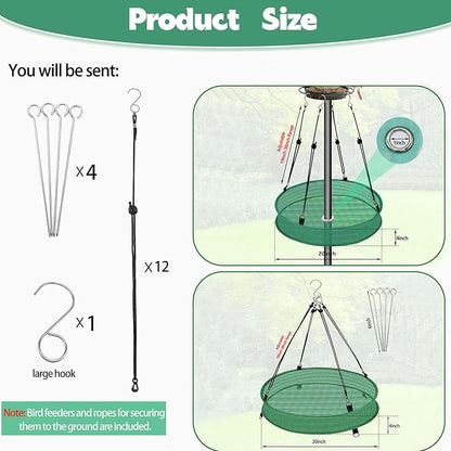 2Pcs Bird Seed Catcher Tray for Hanging Bird Feeder Platform, 20'' Birdseed Hoop for Hummingbird Feeders Bee Feeder, Outdoor Feeder Accessory(Upgraded Against Strong Winds)