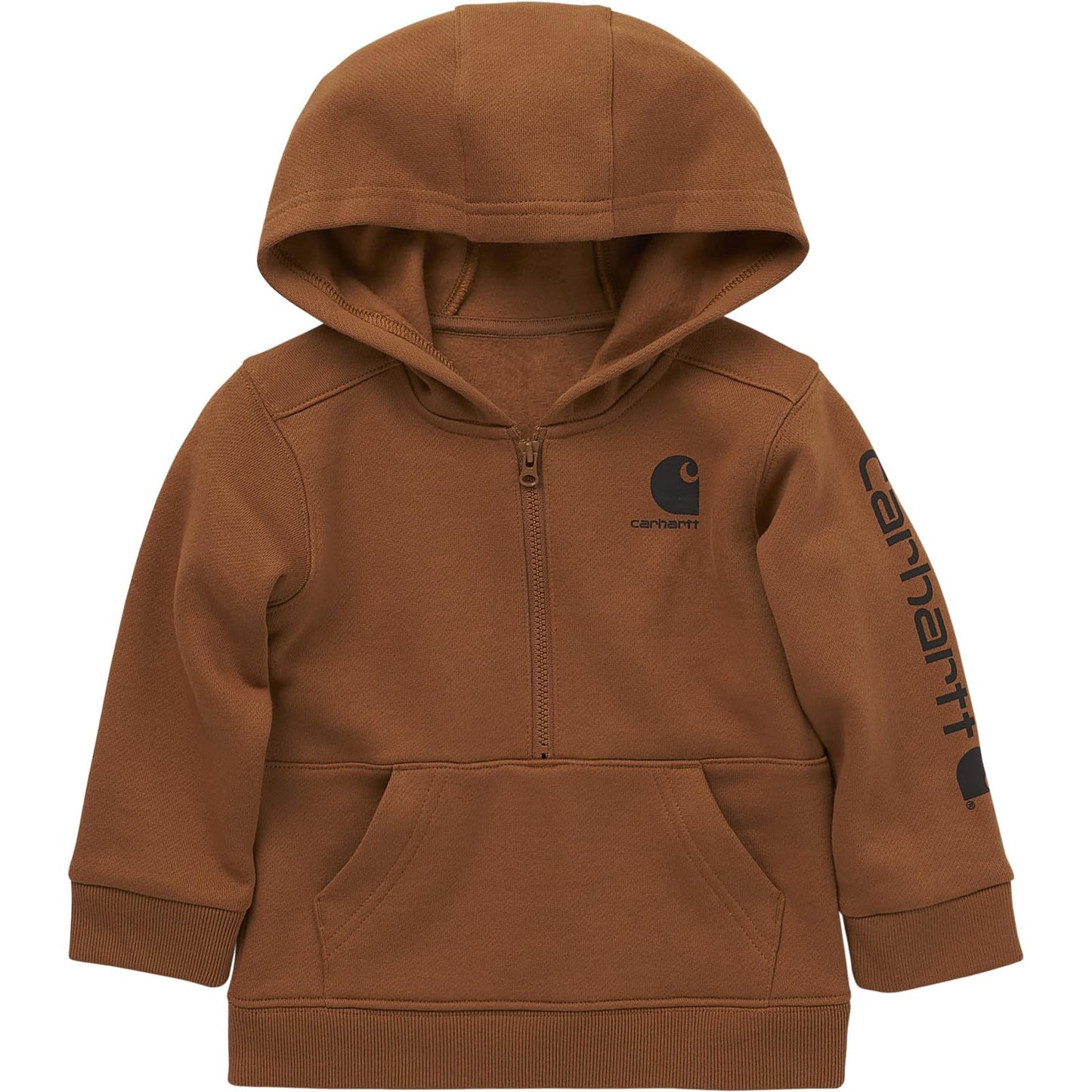 Carhartt Baby Boys Long-Sleeve Half-Zip Hooded Sweatshirt, Carhartt Brown, 6 Months