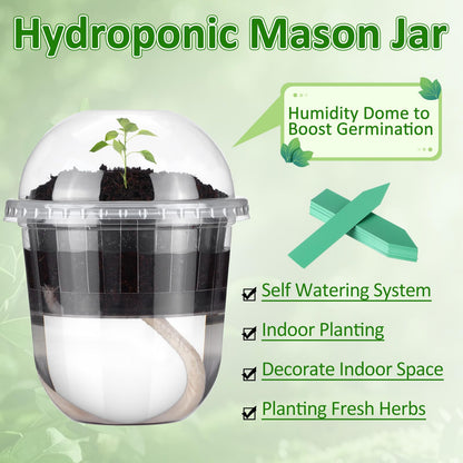 Ferrochef 50 Pcs 3.7 Inches Clear Hydroponic Pots Kit Includes Self Watering Nursery Cups with Humidity Domes, Grow Baskets & Absorbing Wicks Reusable Seed Pots for Indoor Plants Herbs Seedling