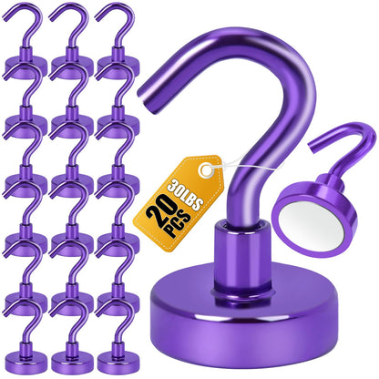 DIYMAG Magnetic Hooks, 30Lbs Strong Heavy Duty Cruise Magnet S-Hook for Classroom, Fridge, Hanging, Cabins, Grill, Kitchen, Garage, Workplace and Office Etc, (20 Pack-Purple)