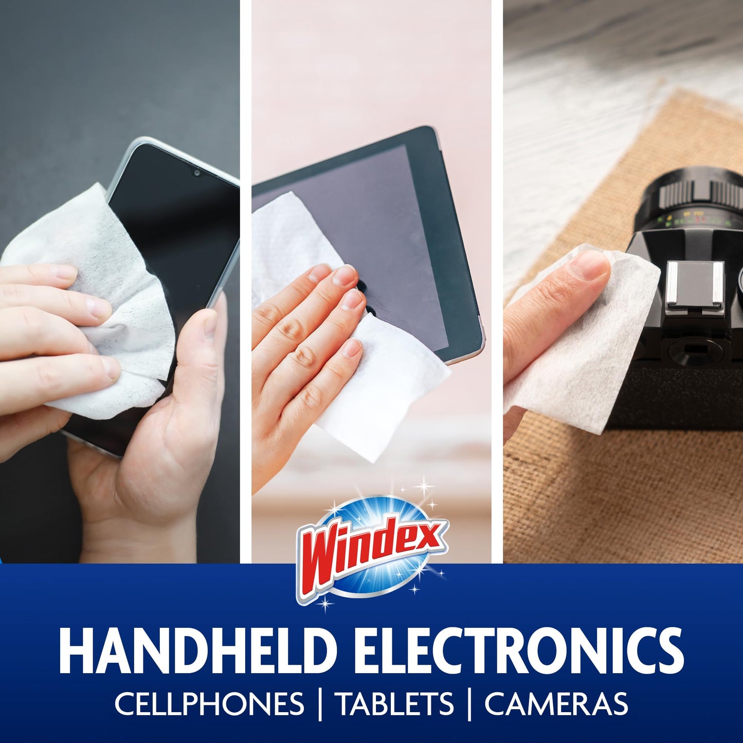 Windex Electronic Cleaning Wipes, Pre-Moistened Screen Wipes for TVs, Phones, and Other Electronics, Resealable for a Freshness Lock, 25 Count (Pack of 3)