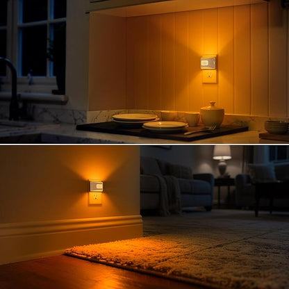 DORESshop LED Night Light[4 Pack], Night Lights Plug into Wall, Dimmable Plug in Night Light with Motion Sensor, Dusk to Dawn Sensor, Nightlights for Adults, Bedroom, Bathroom, Amber, White Cover