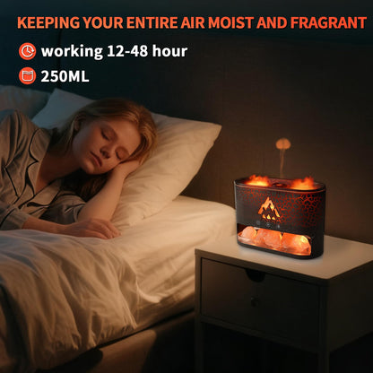 Essential Oil Diffuser 250ML, Aromatherapy Diffuser with Himalayan Pink Salt Rock,2 falme and Jellyfish Diffuser with Colorful Night Lights,Diffusers for Home,Bedroom(Black Crack Transparent)