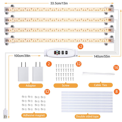 RWNTAO LED Plant Grow Lamp, 3500K Full Spectrum Growing Light Strips for Indoor Small Plants with 3/9/12H Timer & 10 Dimmable Levels, LED Growth Light for Green House Hydroponics Succulent 2 Pack