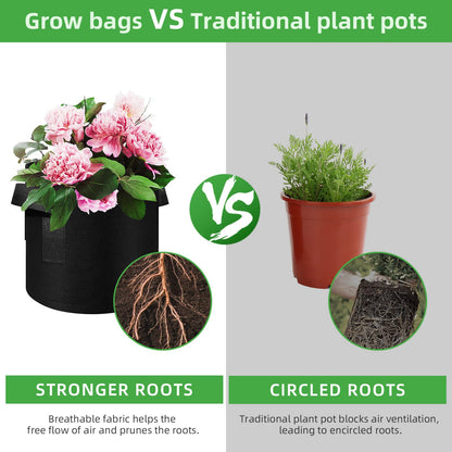 WHATWEARS 24 Pack 10 Gallon Plant Grow Bags, Thickened Nonwoven Fabric Pots with Handles, Vegetable Planter Bags Containers, Cloth Planters for Garden Vegetable/Flower/Plant/Fruits Outdoor (Black)