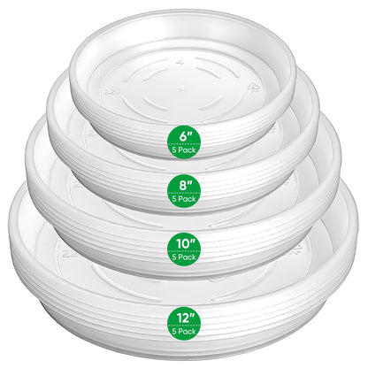 Dovesail 20 Pack Plant Saucer Tray, 6/8 /10/12 inch Heavy Duty Flower Pot Trays, Plastic Plant Saucer for Indoor & Outdoor Plants, Plant Trays to Catch Water, 5 Pieces of Each Size