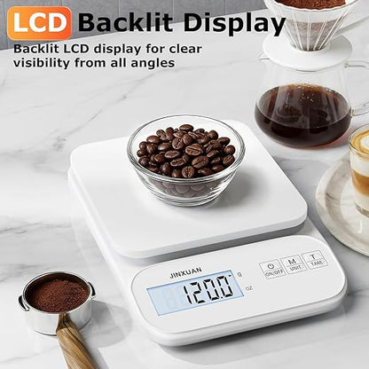 Kitchen Scale Food Scale 5kg/0.1g Digital Scale Food Weighing Scale for Cooking Baking Weight Loss, Rechargeable Coffee Scale Precision Baking Scale with Large Backlit LCD Display, USB Cord