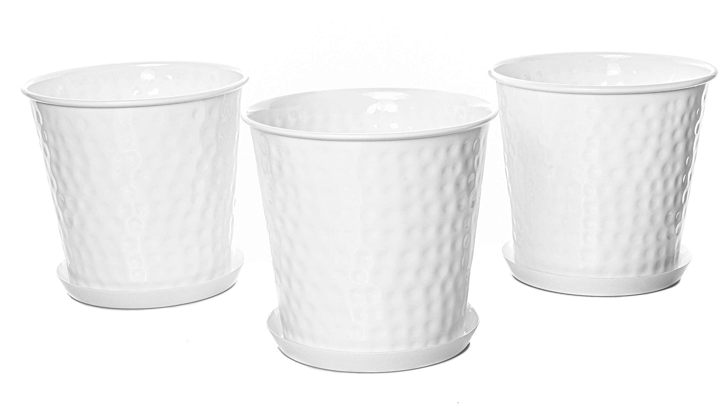 Monarch Abode 20010 Indoor Plants (Set of 3) Hand Hammered Flower Succulent Pots Planter with Drainage Hole, Classic White