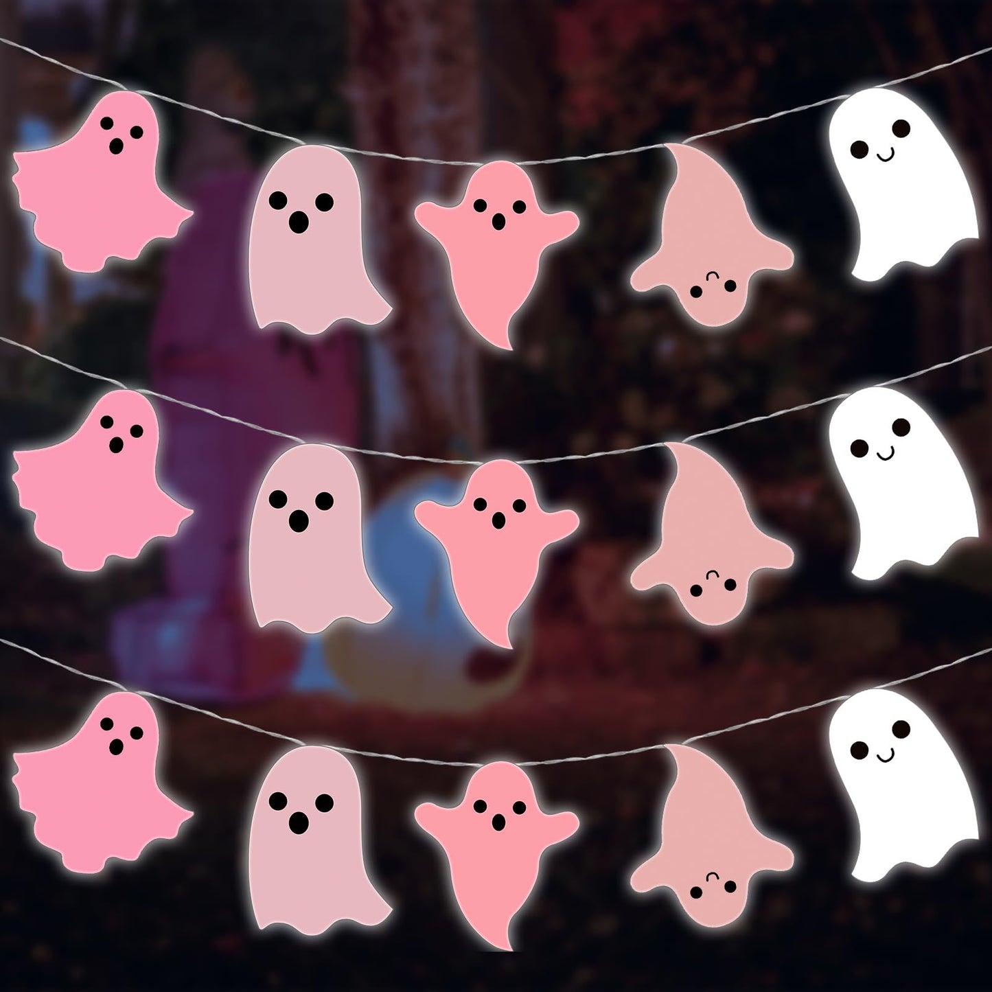 Ganeen Halloween Pink Ghost Decorations Halloween Pink Ghost String Lights 10 ft 20 LED Hanging LED Lights Battery Operated for Home Party Indoor Outdoor Cute Decor