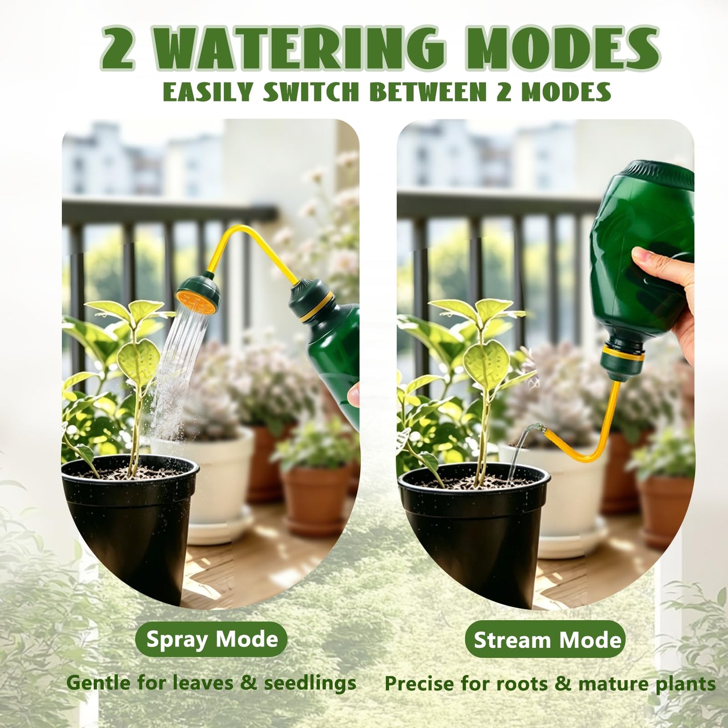 Small Watering Can, 2 in 1 Spray Head Functionality, 450ML Squeeze Garden Plant Watering Can for Seedlings Indoor/Outdoor Plants(Green)