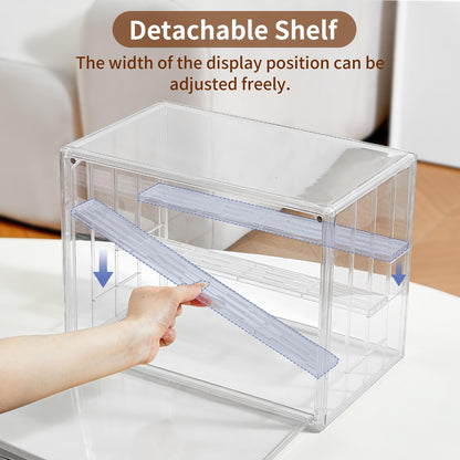 Display Case for Collectibles 4 Layer Updated Adjustable Acrylic Display Case with Magnetic Door Clear Stackable Display Box Hobby Display Cases for Figures, 2 Pack