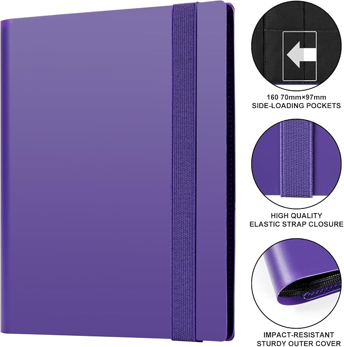 GEAoffice Card Binder 4 Pocket - GEAoffice Trading Card Collection Album Folder - 160 Side Loading Pocket Binder for TCG, MTG, Sports&Game Cards - Gifts for Card Collectors Girls (Purple)