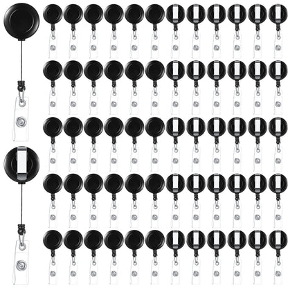 Handepo 200 Pcs Retractable Badge Reels Bulk Retractable Badge Holders with Clips ID Holder Key Ring Clip for Office Worker Students Teachers Doctor Nurse Name ID Card Holder Key Card(Black)