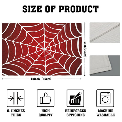 Halloween Red Cobweb Placemats Set of 4, Placemats Dining Table Mat Set,12x18 Washable Stain Resistant Wipeable Cloth Placemat for Kitchen Buffet Parties