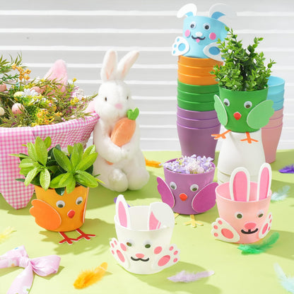 DANHMAO 24 Sets DIY Easter Flower Pots Crafts Bunny Little Chick Lamb Bird Garden Spring Easter Activities Party Decorative Supplies
