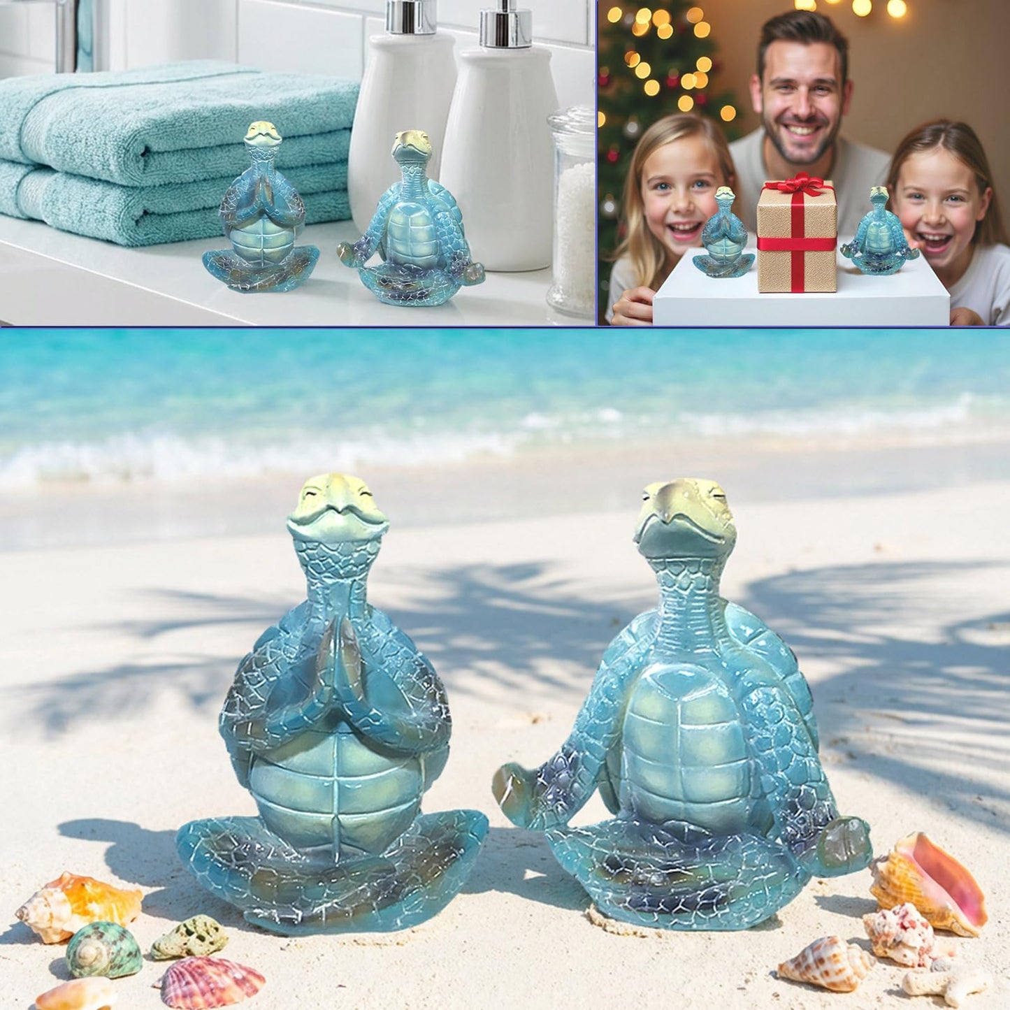 ZFQGEGE 2-Pack Yoga Sea Turtle Figurines - Resin Meditation Desk Statue Decor with Non-Slip Base Zen Ocean Theme Table Shelf Sculptures Beach Bathroom Office Decoration Gifts for Women Turtle Lovers