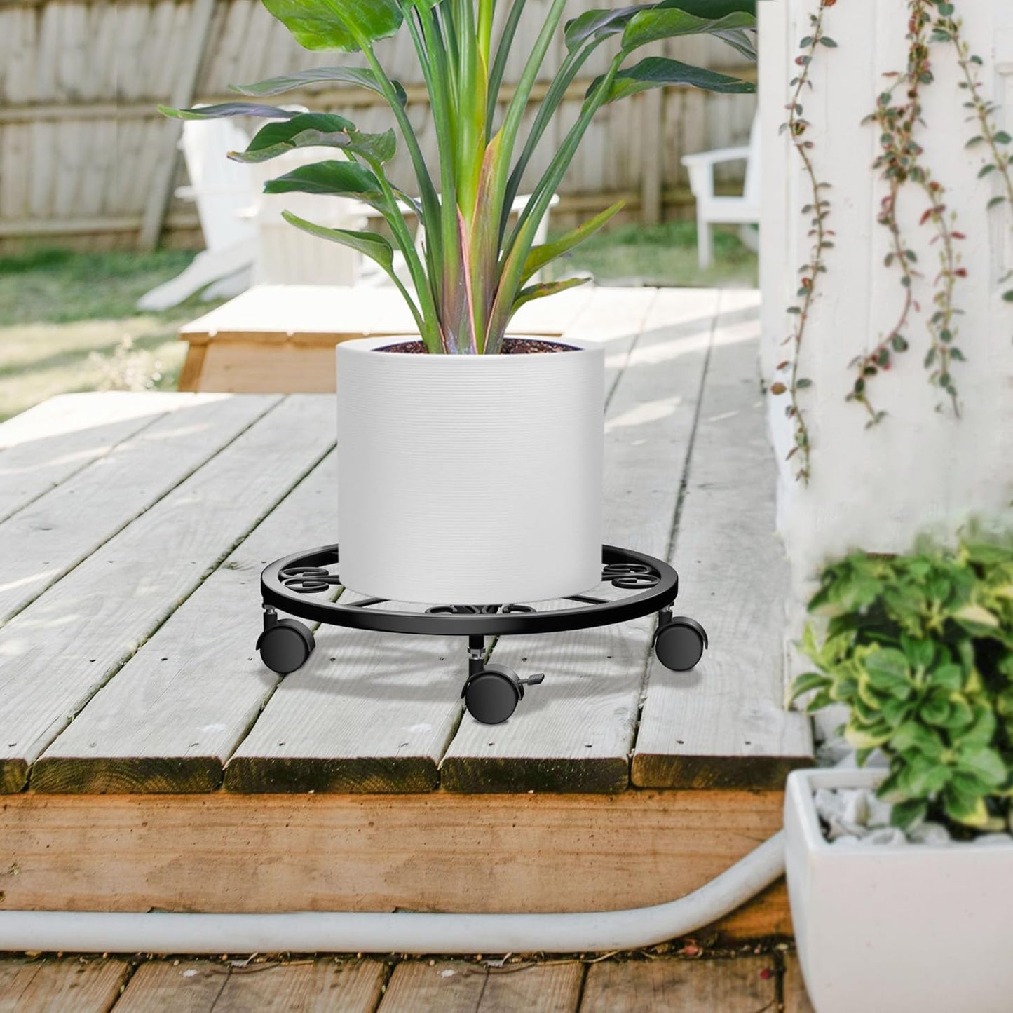 KOOKASHOP 2-Pack Plant Caddy with Wheels - Plant Stand with Wheels, 360° Lockable Plant Rollers Plant Dolly, 10.24" Plant Tray with Casters for Indoor and Outdoor, Black