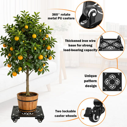 1 Pack Large Square Metal Plant Caddy with Wheels 13.5 Inches Heavy-duty Rolling Plant Stands with Casters Wheeled Flower Pot Mover Rollers Rust-proof Iron Planter Dolly Coasters Indoor Outdoor Use