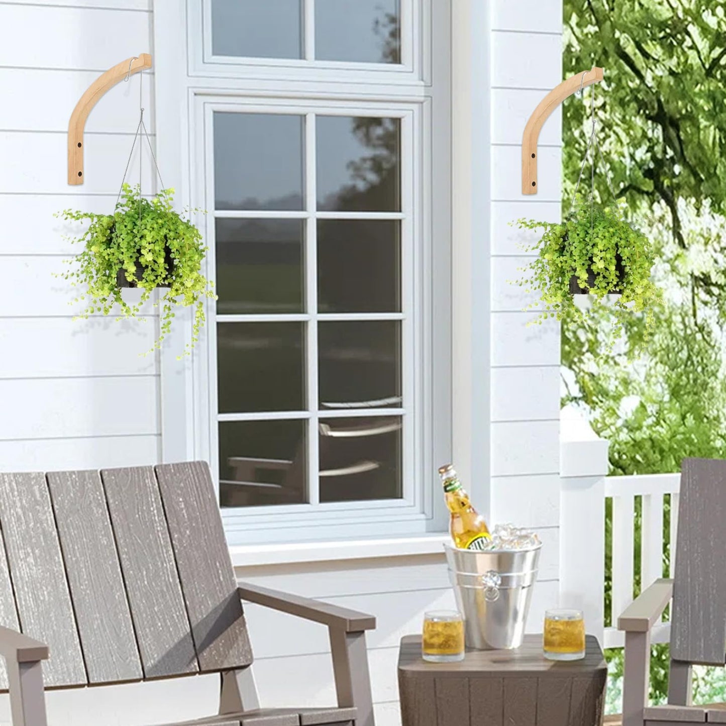 Jorzer 2PCS Plant Hooks for Wall, 8 Inch Wooden Plant Wall Hanger, Mounted Hanging Hook for, Lanterns, Flower Bracket, Wind Chimes